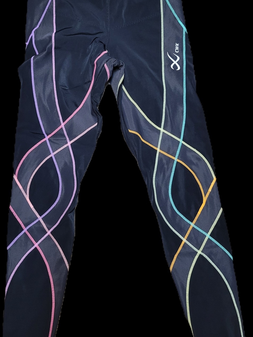 CW-X Black Leggings with Multicolor Wave Lines